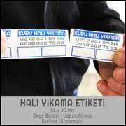 Kuru markasına özel koparmalı bez halı etiketi tasarımı.