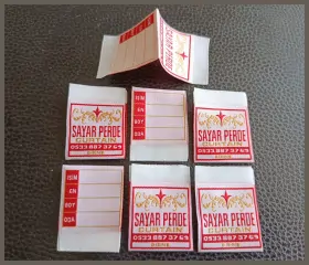 Mefruşat ve tül perde ürünleri için kenar marka etiketleri.